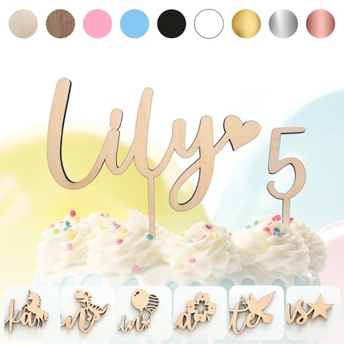 Suzu Papers Cake Topper Geburtstag Name personalisiert - Tortenstecker mit Wunschname und Zahl - Tortendeko Geburtstagsfeier Erwachsene und Kindergeburtstag (Birke)