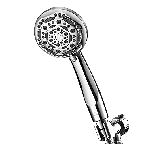 Couradric Handheld Shower Head, 7-Function High Pressure Shower Head with Brass Swivel Ball Bracket and Extra Long Stainless Steel Hose, Chrome, 4
