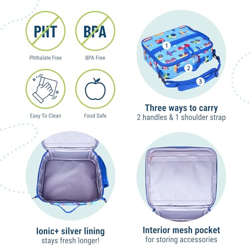 Image of Wildkin Kids ECO rPET Insulated Lunch Box - Keeps Food Hot or Cold, Easy-Clean Lining, Mesh Pockets & BPA-Free - Boys & Girls, Ideal for School, Travel & Daycare - Trains, Planes & Trucks