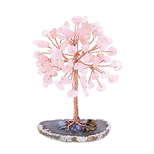 Árboles De Navidad, Home Improvement Jovivi Árbol de cristal de cuarzo rosa natural sobre base de rodajas de ágata, piedras curativas, árbol de dinero para decoración de mesa de oficina en casa