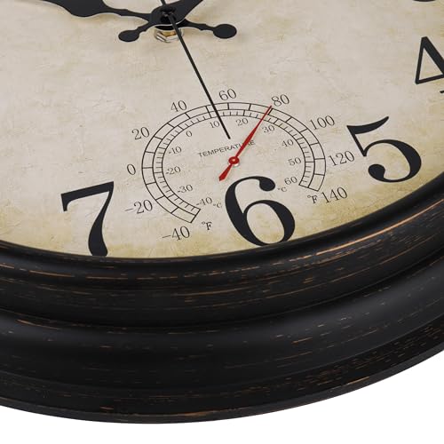 jomparis Wanduhr mit temperaturanzeige Außenwanduhr groß Gartenuhr Wasserfest und Wetterfest für Garten und Terrasse Pool (40cm Bronze)