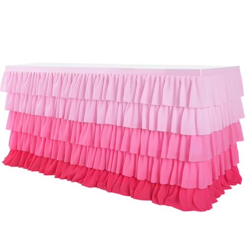 Jupe de table rose en tulle CREATCABIN nappe rectangulaire à volants polyester - 8