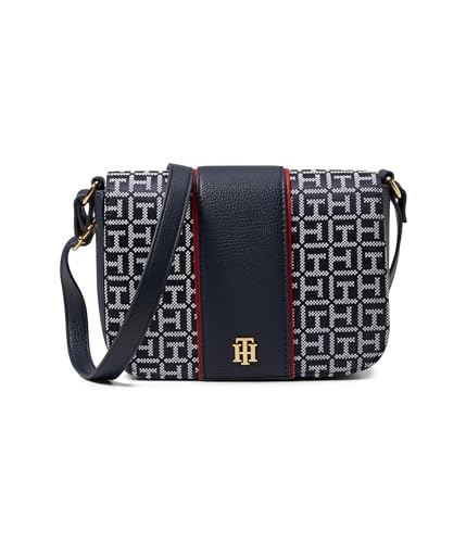 Tommy Hilfiger Bolsa tiracolo feminina Chloe II com aba, Azul-marinho/branco, Small