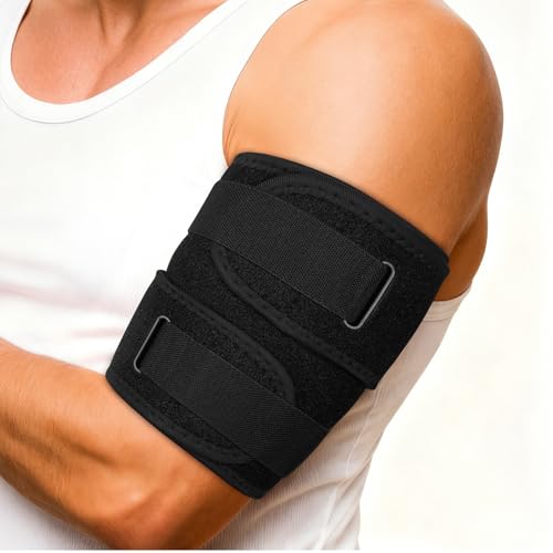 flintronic Manga De Compresión Para Brazo Superior, Soporte De Compresión Para Tendinitis y Tríceps, Abrazadera Ajustable para Codo, Soporte para Tendinitis de Bíceps con hebilla-Negro M