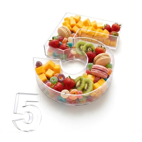 Image of Pooqla 10 inch Acrylic Number 5 Charcuterie Tray for 5th Birthday Decorations