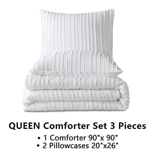 Andency White Comforter Queen Size Set, 3 Pieces Boho Bedding Comforter Set, Tufted Striped Farmhouse Comforter For Queen Bed, Lightweight And Soft Microfiber Bed Comforter For All Seasons #TOP24