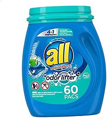 all Mighty Pacs Laundry Detergent, Odor Lifter, Tackles Tough Odors for Sporty Families, Tub, 60 Count