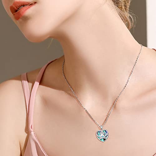 Ladytree S925 Sterling Silver Puppy Dog Cat Pet Paw Print Love Heart Abalone Shell Cz Pendant Necklace 18+2 Inches #TOP2