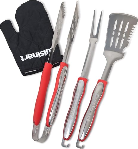 Cuisinart 3‑Piece Stainless Steel BBQ Grilling Tool Set with Grill Glove – Outdoor Grill...