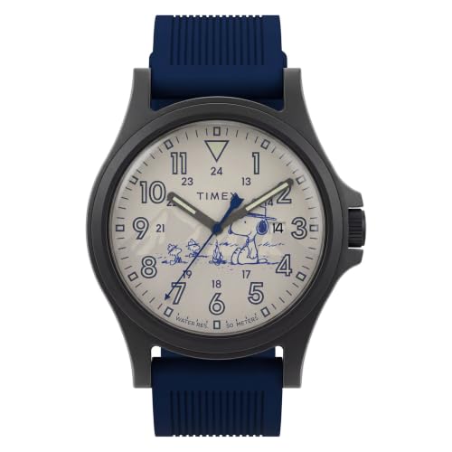 Montre Homme Timex Peanuts Expedition Acadia 40 mm avec Bracelet Bleu et Cadran Naturel