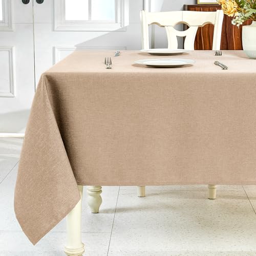 IVAPUPU Textured Linen Table Cloth for Rectangle Tables - Khaki Tablecloths Rectangular Waterproof Wrinkle Free Wipeable Dining Table Cover for Spring Wedding Birthday Kitchen Decor, 52 x 70 Inch