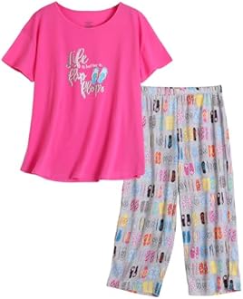 Inadays Womens Cotton Pajama Sets Short Sleeve Top With Capri Pants 2 piece sets for Women Summer Pajamas Lounge Set