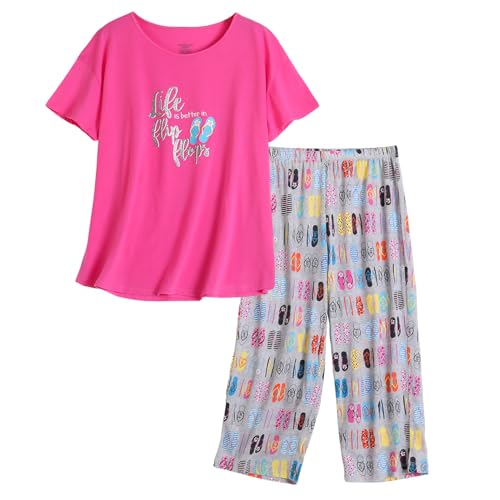Inadays Womens Cotton Pajama Sets Short Sleeve Top With Capri Pants 2 piece sets for Women Summer Pajamas Lounge Set