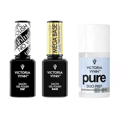 Victoria Vynn Gel Polish Duo – Top Unblue, Mega Base & Pure Duo Prep Bundle, 15 ml + 60 ml – Cuidado de uñas perfecto
