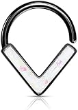 Opal Glitter Chevron Front Facing All 316L Surgical Steel Bendable Hoop Ring for Daith, Cartilage, Nose Septum and More (Black/White)