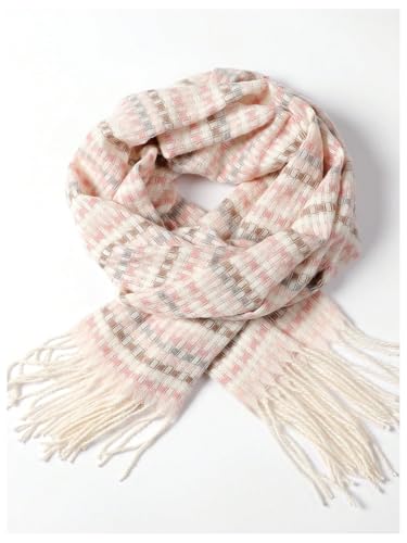 OYOANGLE Women's Plaid Print Fringe Trim Scarf Rib Knit Soft Winter Warm Scarves Shawl2