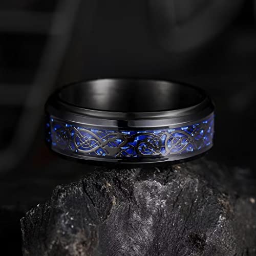 Image of King Will 316L Stainless Steel Spinner Ring for Men Women- 8mm Width Fidget Ring with Dragon /Celtic Knot Pattern, Stress Anxiety Relief Comfort Fit Wedding Band