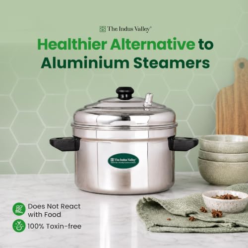 Image of The Indus Valley Stainless Steel Idli Maker | Includes 4 Idli Plates + 1 Mini Idli Plate | Makes 34 Idli | Perfect for Idli, Momos & Idiyappam | Induction and Gas Compatible