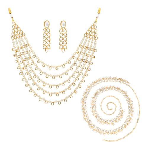 Image of Peora Faux Pearl Kundan Layered Necklace & Jewellery Set Gift for Women