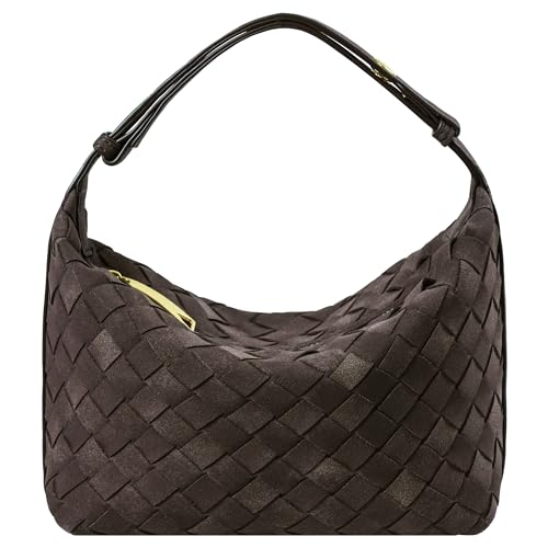 YLYYHH Wildleder Handtasche für Damen, Leder gewebte Tasche, kleine Clutch, Wildleder-Handtasche, Unterarm-Geldbörse, Top-Griff Handtasche, Braun, Small