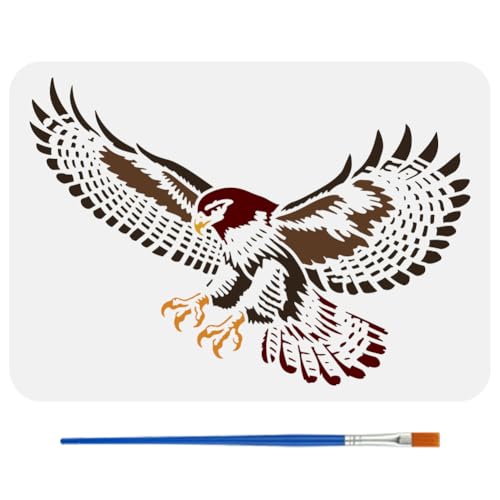 FINGERINSPIRE Pochoir de Peinture d'Aigle Réaliste avec Pinceau 29,7x21cm Pochoir d'Aigle Réutilisable Pochoirs de Silhouette d'Aigles Taille A4 Pochoirs d'Art DIY Faune pour Mur Tissus Artisanat DIY