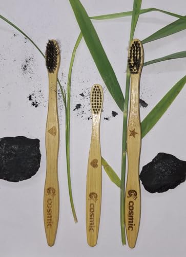 Image of Cosmic Bamboo Toothbrush Charcoal Infused Bristles Family pack of 3 (parents with one kid)
