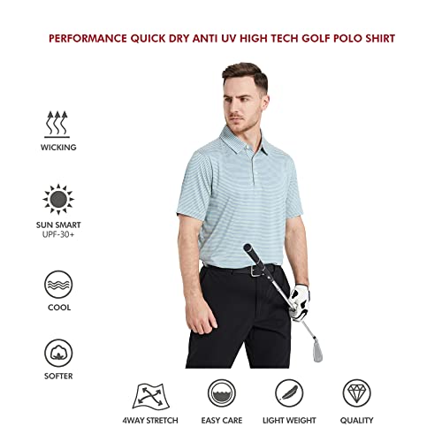 Image of Men's Golf Polo Shirts Short Sleeve Striped Performance Moisture Wicking Dry Fit Golf Shirts for Men