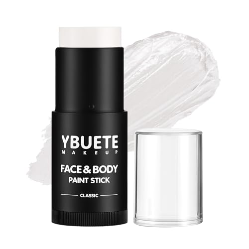 YBUETE White Oil Based Face Body Paint Stick, Non-toxic Full-coverage Face Painting for Halloween Cosplay Joker Zombie Vampire Skeleton Clown Makeup, Waterproof Cream White Body Painting for Adults