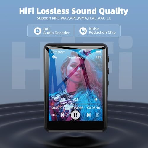 Image of 64GB MP3 Player with Bluetooth5.3, 2.4-Inch HD Full Touch Screen, Portable Lossless Sound Music Player with HD Speaker, mp3 with FM Radio Recording e-Book, Record, Earphone Included