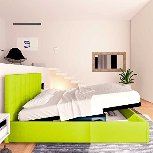 Baldiflex Dublino Einzelbett mit Stauraum, aus Kunstleder, Lattenrost, für Einzelbetten 180 x 190 cm, elegantes Kopfteil in Apfelgrün – Bild 5