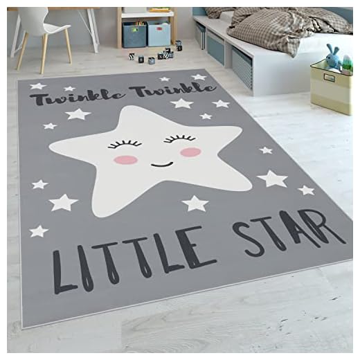 Paco Home Alfombra Habitación Infantil Moderna Lavable Estrella Adorable Frase Gris Blanco, tamaño:80x150 cm