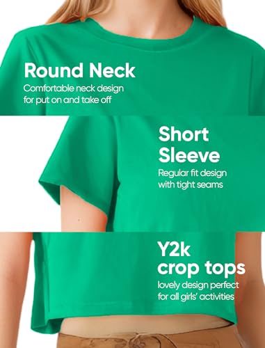 Image of Girls Cropped T-Shirt Short Sleeve Round Neck Cotton Comfy Y2k Basic Cute Dance Crop Tops Tees for Kids