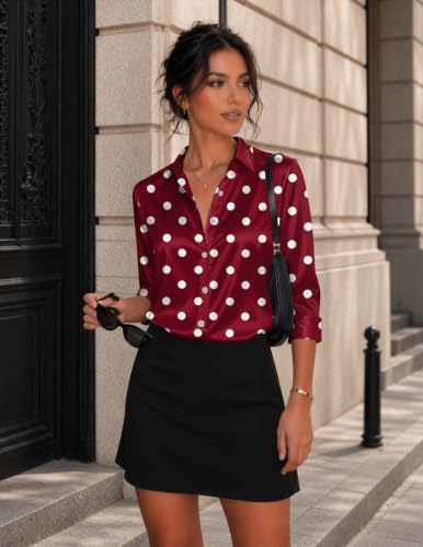 Image of Zeagoo Womens Satin Blouses Button Down Shirts 3 /4 Sleeve Dressy Tops S-2XL