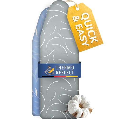 Yellocean Turbo Bügelbrettbezug passend für 120x40 cm 120x45 cm und bis 125x45 cm Hitzereflektierend für schnelleres Bügeln einfache Montage mit Gummizug 2X Komfortpolsterung | Größe M