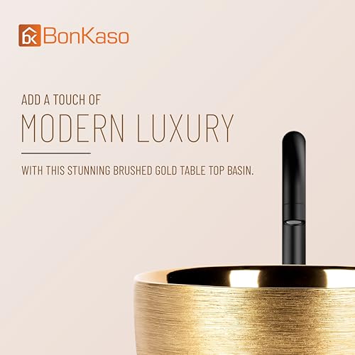 Image of BONKASO Golden Luxury Round Table Top Wash Basin (41.5 x 41.5 x 12.5 cm) | Designer Ceramic Countertop Bathroom Sink | Premium Vanity Bowl Art Basin 1013