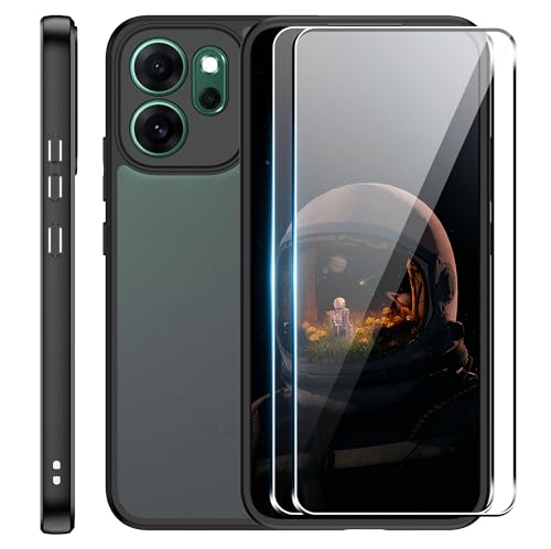 zZjoOoj Funda para OPPO Reno 14 F 5G/Reno 14 FS 5G + [2 Pieza] Protector de Pantalla de Vidrio Templado,Protección de Cámara,Carcasa Mate para OPPO Reno 14F,Negro