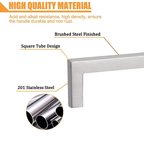 PinLin 25 Pack Kitchen Cabinet Door Handles Stainless Steel Bedroom Drawer Cupboard Pulls Hole Centre 128mm Width 12mm Brushed Steel Square T Bar Handle - Image 4