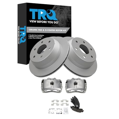 Image of TRQ Rear Brake Pad and Rotor Set Ceramic Vented Coated Rotors Calipers