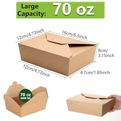 PULOSPACK 50 Pack 70 oz Kraft Brown Paper To Go Boxes – Leak-Proof, Grease-Resistant Cardboard To Go Containers – Heavy Duty Disposable Lunch Boxes for Restaurant, Catering, Picnic, Party by PULOSPACK - Image 3