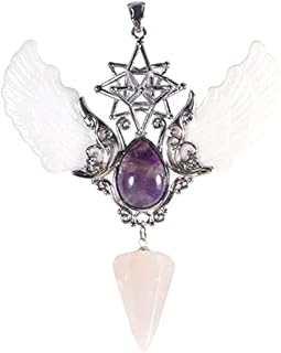 Soulnioi Vintage Openwork Hexagonal Crystal Angel Wings Pendant Necklace