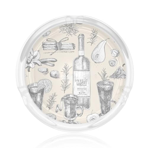 Posacenere rotondo in vetro con stampa di campo d'uva e vinificazione per casa, ufficio, soggiorno, auto, tavolini da caffè decorativi