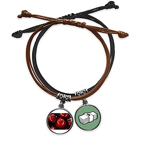 Pulsera cuerda mano cadena cuero dinero frutos rojos foto cherry templado