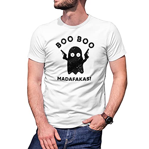 B&S Boutique Classic Boo Madafakas Pew Pew Shirt Ghost Halloween Funny Gift Cozy T-Shirt Blanc pour Les Hommes Size XL