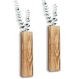 2Pack Wooden Wall Planters with 4pcs Fake Eucalyptus Stems Modern Farmhouse Walls Decor for Living Room, Bedroom, Bathroom Wooden Wall Vases and Fake Eucalyptus for Home Office Decor
