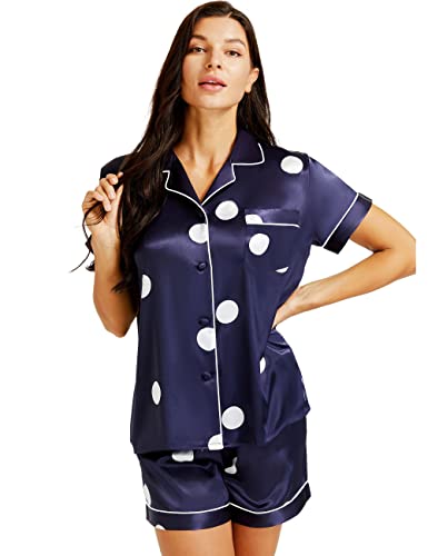 Lonxu Womens Satin Pajamas Set Classic Navy Blue M #TOP4