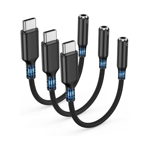 Highwings USB Type C to 3.5mm Female Headphone Jack Adapter, (3-Pack) USB C to Aux Audio Dongle Adapter Compatible for iPhone 16 Pro Max/15 Pro/15 Plus, Samsung Galaxy S23/S22/S21 Ultra,iPad Pro-Black Cover