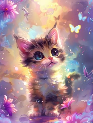 Kit manualidades adultos pintar por números gato mariposa lienzo gigante W0-356