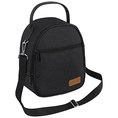 Joymee Lunch Box Insulated Lunch Bag Women Men Reusable Cooler Bag Adult Cute Lunch Tote Bags with Front Zipper Pocket,Adjustable Shoulder Strap for Work Office Picnic Travel, Black Cover