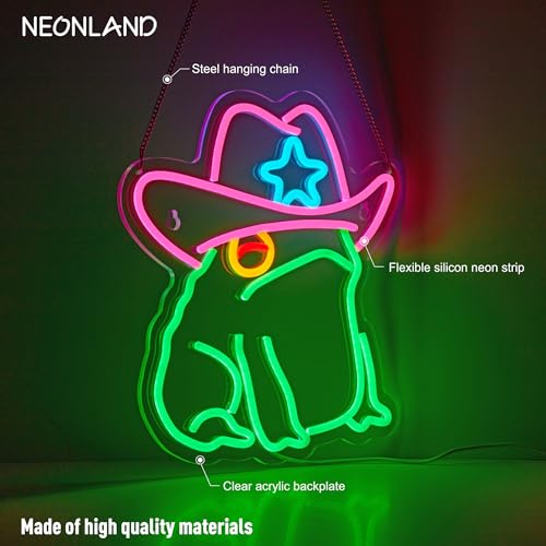 Image of Cowboy Toad Neon Sign Frog Neon Light Cowboy LED USB Powered Dimmable Art Signs for Pub Store Man Cave Room 13.8 X 12.6 inch