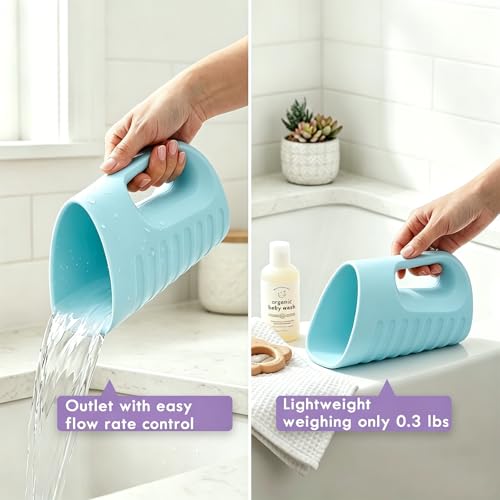 Image of Babylush Baby Bath Rinse Cup & Rinser - 1000ml Soft EVA, 0.3lb Lightweight, BPA-Free Bath Water Pourer, Baby Bath Pitcher, Shower Cup for Kids (Blue)